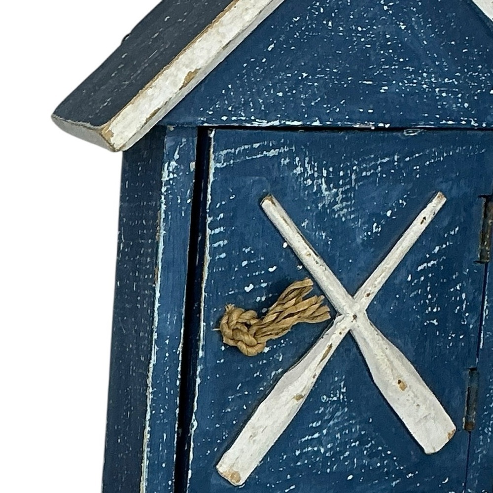 Nautical Boathouse Key Holder Wood Wall Decor or Freestand Rustic Blue White - Picture 9 of 16